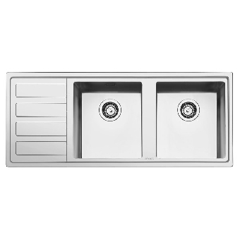 SMEG อ่างล้างจานสเตนเลส 2 หลุม (ขวา) มีที่พักจาน แบบฝังบนเคาน์เตอร์ รุ่น LD116S-2