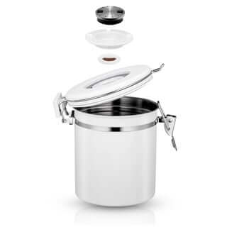 โถเก็บเมล็ดกาแฟ ETZEL สแตนเลสใส่กาแฟ สูญญากาศ กันความชื้น ขนาด 1.5L (ขาว)