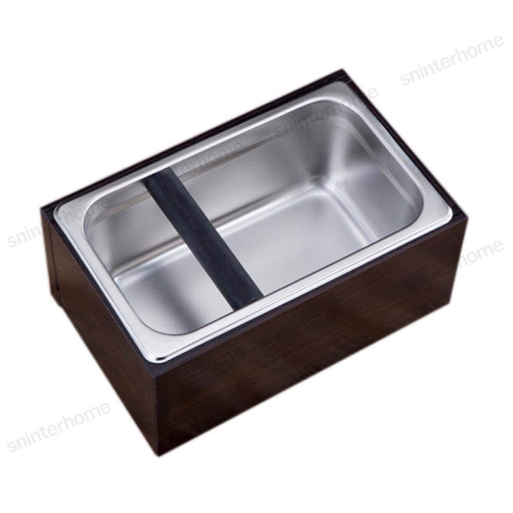 ถังเคาะกากกาแฟสแตนเลส ทรงเหลี่ยมพร้อมกล่องไม้ ETZEL