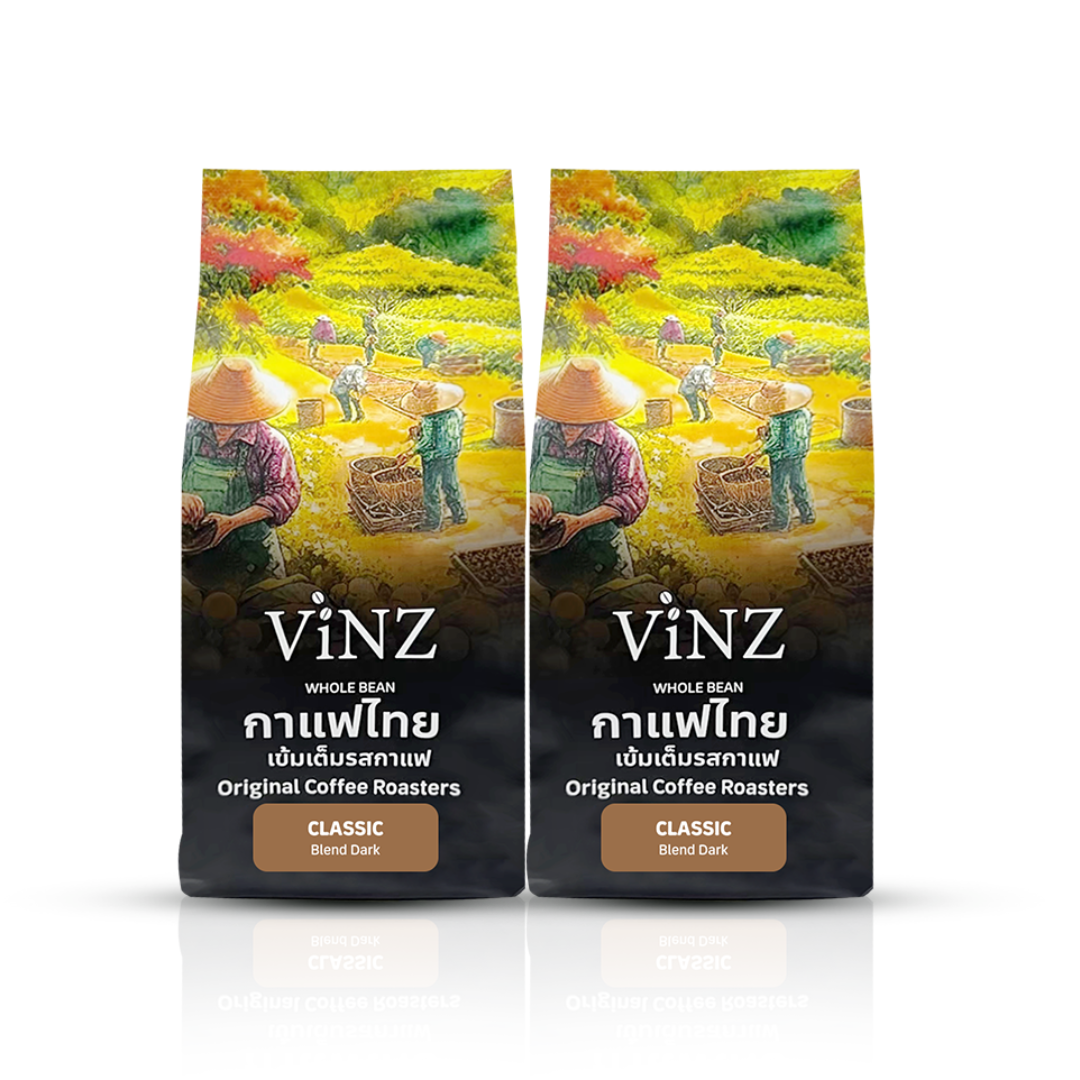 เมล็ดกาแฟ ViNZ ดอยช้าง คลาสสิค อาราบิก้า เบลน โรบัสต้า,พีเบอร์รี่ คั่วเข้ม 2 ถุง (ถุงละ 250 กรัม)