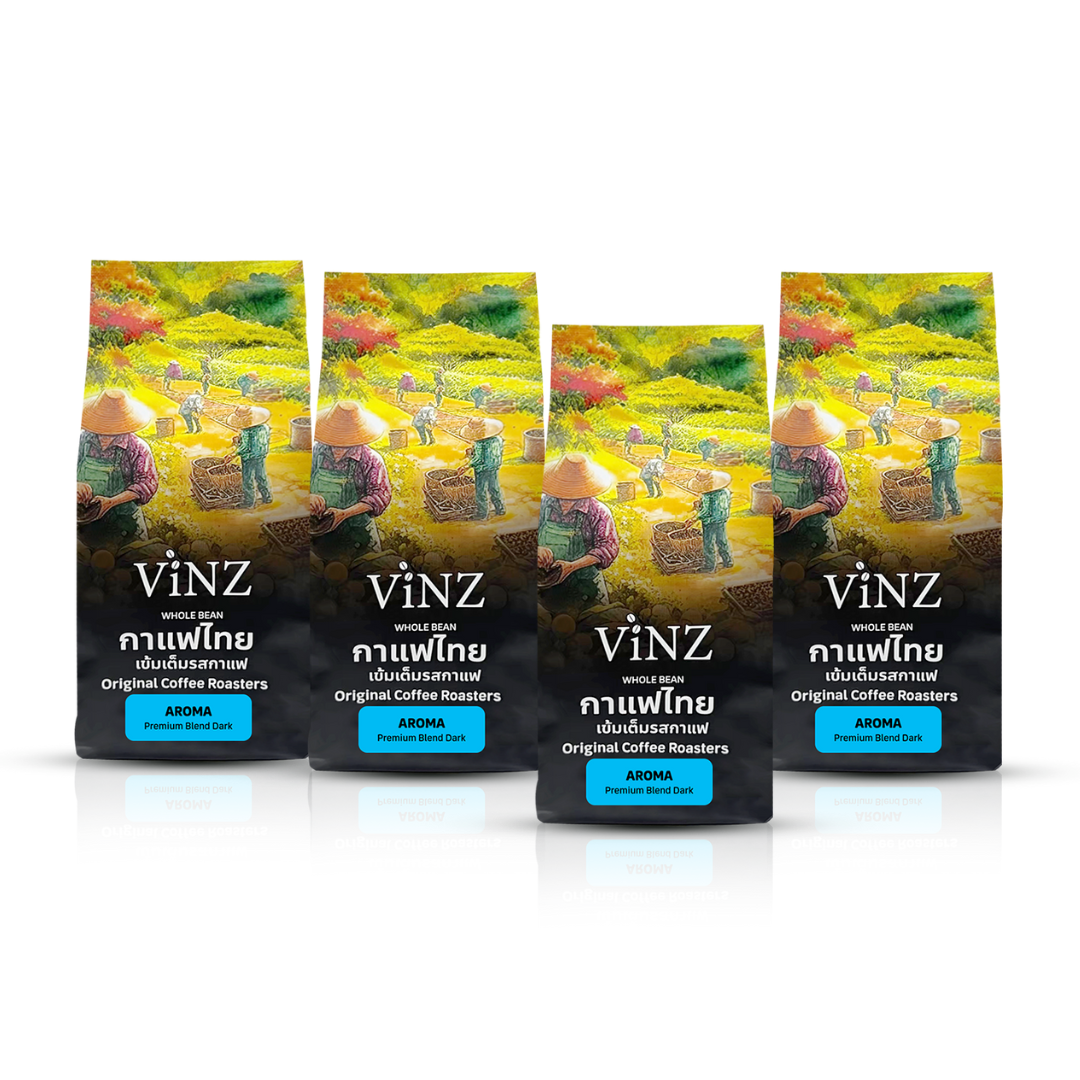 เมล็ดกาแฟ ViNZ ดอยช้าง อโรม่า อาราบิก้าเบลนคั่วเข้ม 4ถุง (ถุงละ 250g)