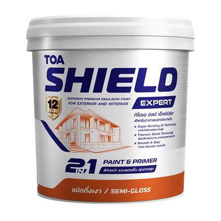 สีน้ำทาภายนอก ชนิดกึ่งเงา TOA SHIELD EXPERT SUPERIOR PREMIUM 2 IN 1 BASE C สีขาว 9 ลิตร