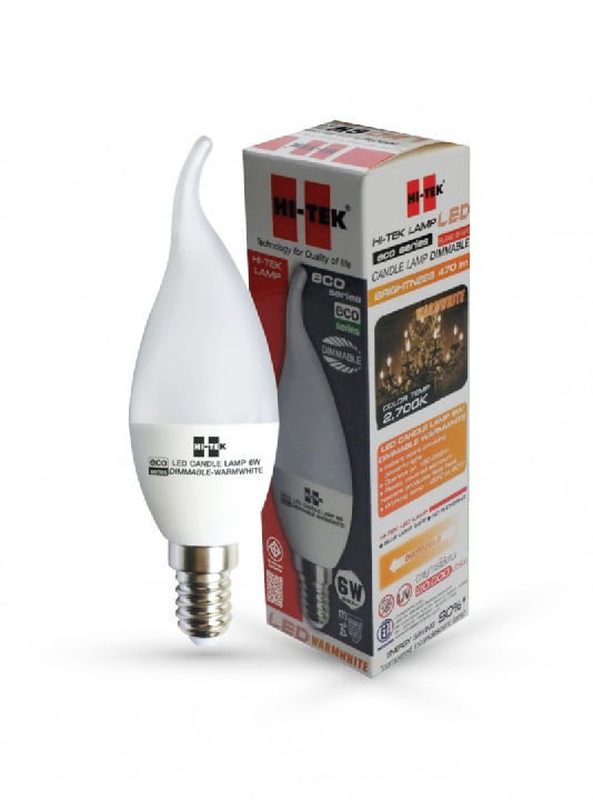 HI-TEK หลอดจำปา LED อีโค่ เปลวเทียนหรี่ได้ E14 6W แสงนวล