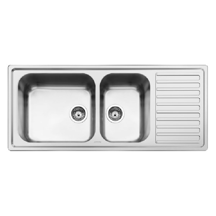 SMEG อ่างล้างจานสเตนเลส 2 หลุม (ซ้าย) มีที่พักจาน แบบฝังบนเคาน์เตอร์ รุ่น LG116D-2