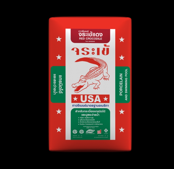 กาวซีเมนต์ จระเข้แดง สำหรับกระเบื้องแกรนิตโต้และปูสระว่ายน้ำ จระเข้