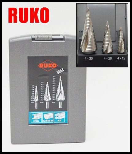 ที่ไม่ได้ใช้RUKOเหล็กความเร็วสูงเกลียวขั้นตอนที่เจาะบิต4-30 20 12มิลลิเมตรชุด3สำหรับสแตนเลสเจาะเหล็กงานเหล็กไฮสปีดRuko