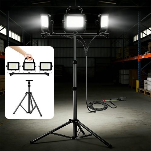 ขาตั้งสามขา + ฟลัดไลท์ LED 3 ไฟ 50w/100w/150w สายไฟ 5M พร้อมไฟส่องพื้นไฟ LED ทำงาน Daylight สีความสว่างสูงกันน้ำ IP65 JKK-03