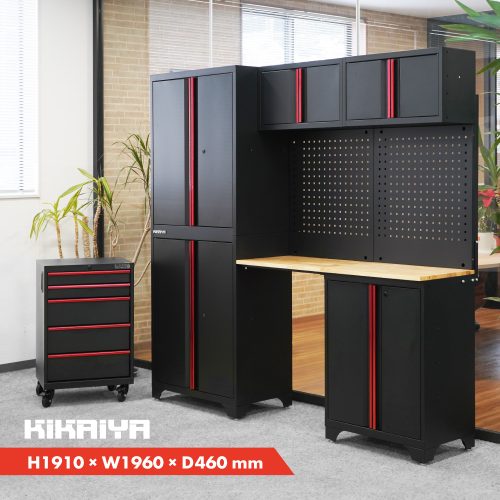 ตู้โรงรถรวมตู้ระบบดำ x แดง H1910 x W1960 x D460mm แผ่นไม้ด้านบน
