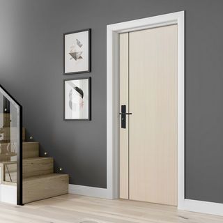 ECO-DOOR ประตูยูพีวีซี รุ่น UC4-1L 70x200 ซม. สีครีมอ่อนลายไม้ (ไม่เจาะ)