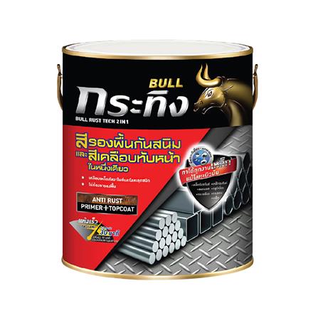 สีรองพื้นกันสนิมและสีเคลือบทับหน้า กระทิง รัสท์เทค 2 IN 1 KM-1110 สีขาว ด้าน 1 แกลลอน