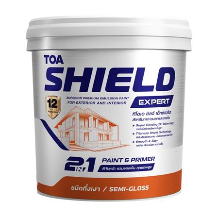 สีน้ำทาภายนอก ชนิดกึ่งเงา TOA SHIELD EXPERT SUPERIOR PREMIUM 2 IN 1 EG100 สีขาว 9 ลิตร