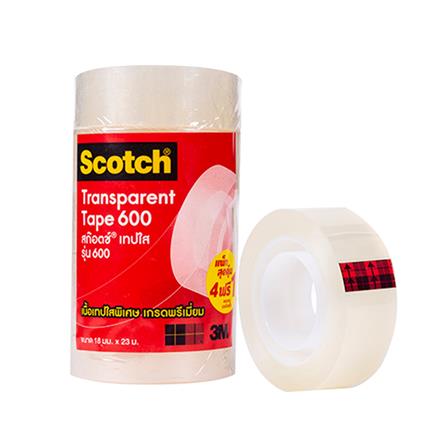 เทปใส 3M แกน 1 นิ้ว 600 3/4 นิ้ว X 25 หลา 4 แถม 1