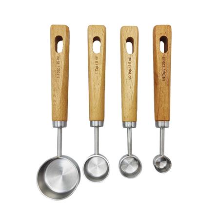 ชุดช้อนตวงสเตนเลส COOK CHARMY CYAN 4 ชิ้น ด้ามไม้